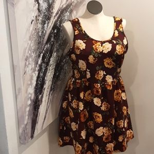 Maroon and Yellow Flower Forever 21 Plus 2x Dress